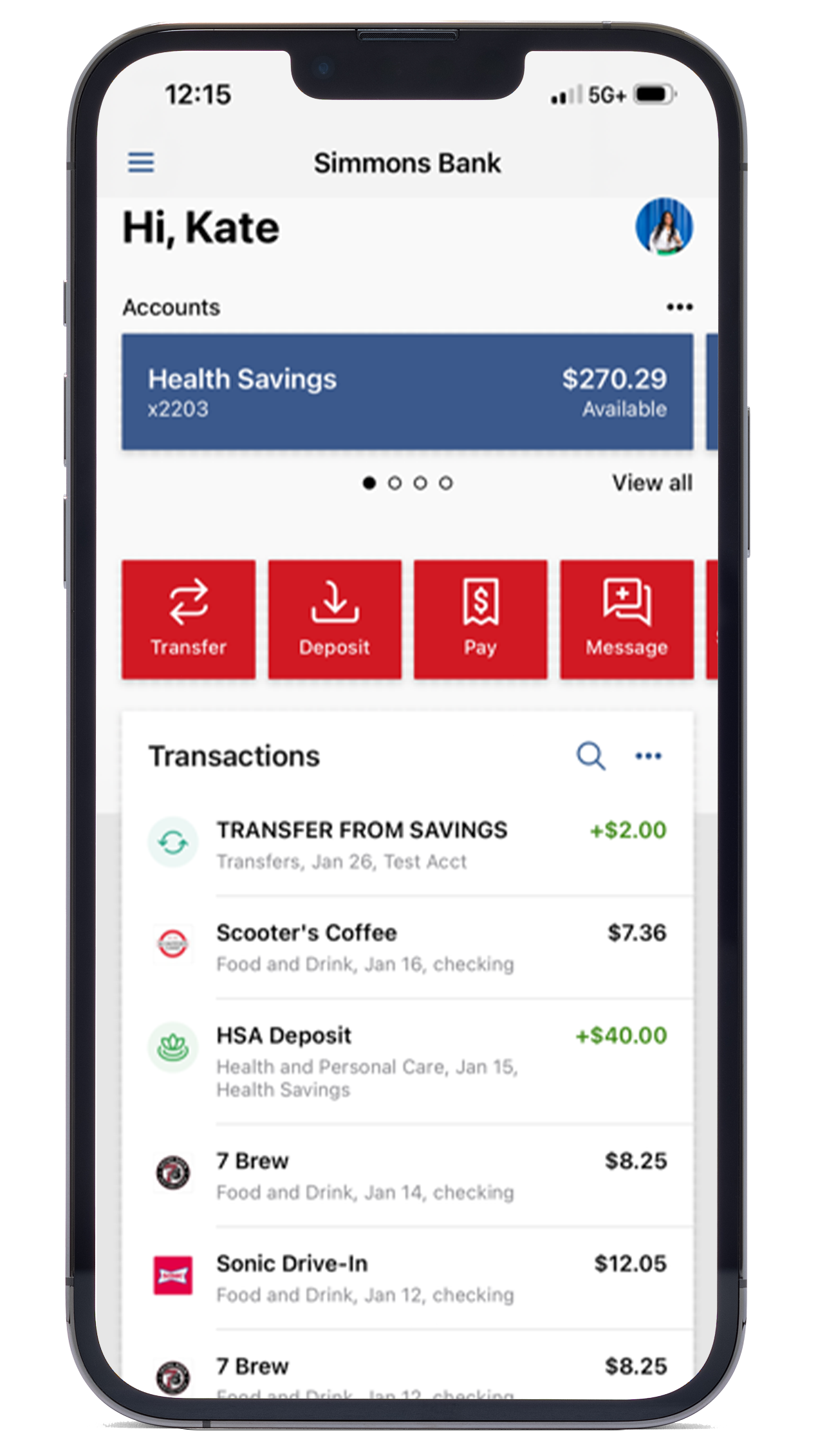 A mobile phone displaying the Simmons Bank Mobile Banking app
